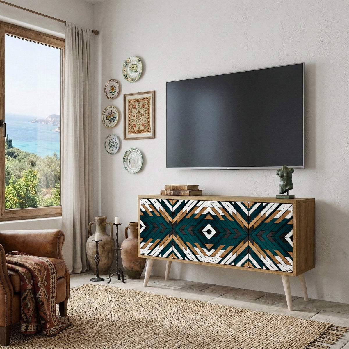 ARTISTIC GEOMETRY Mueble de TV Compacto de 2 puertas