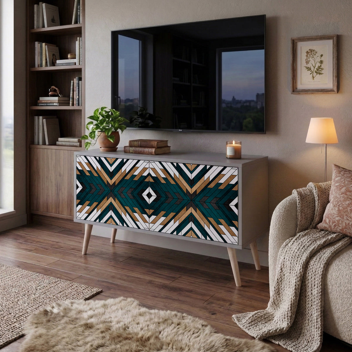 ARTISTIC GEOMETRY Mueble de TV Compacto de 2 puertas