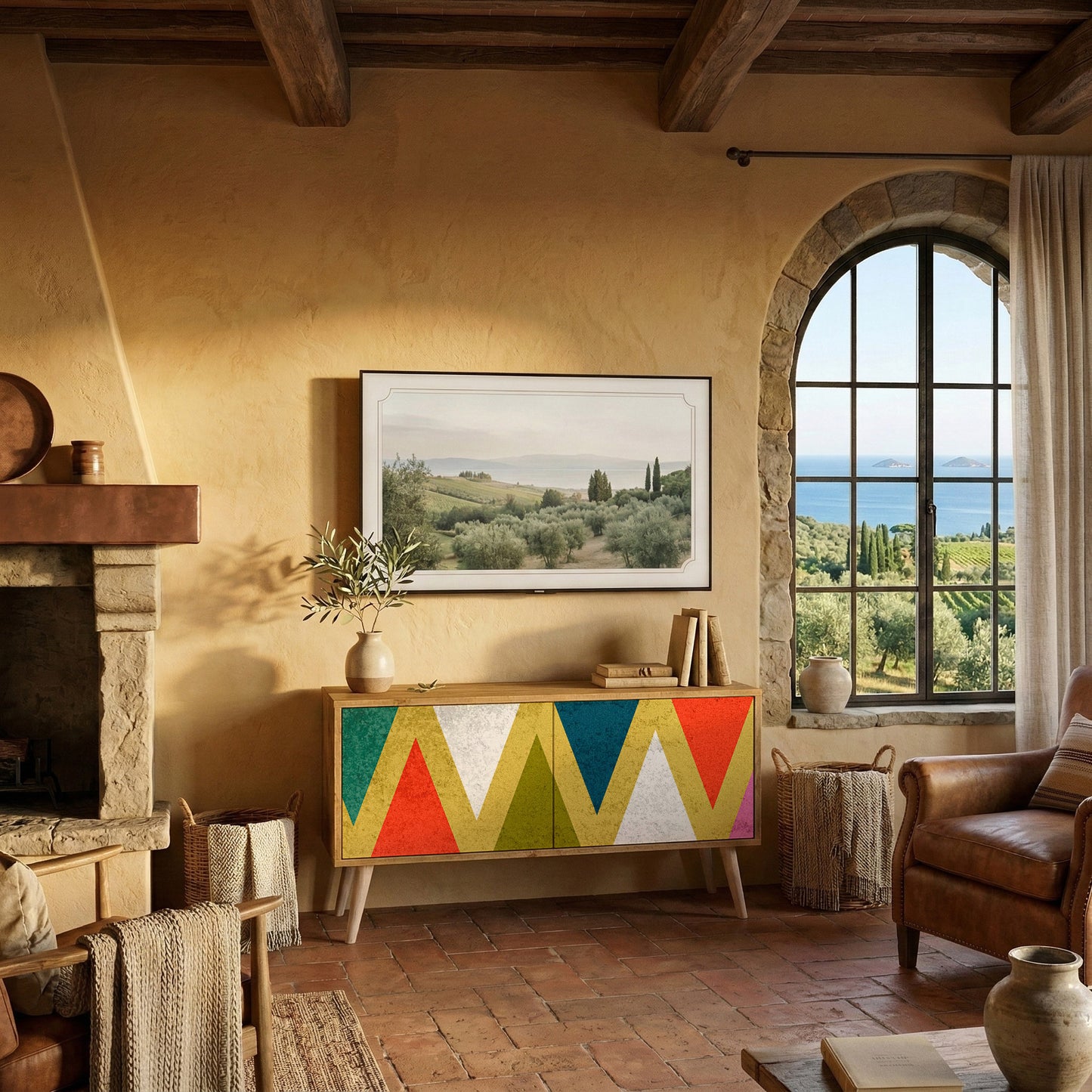 COLORFUL TRIANGLES Mueble de TV Compacto de 2 puertas