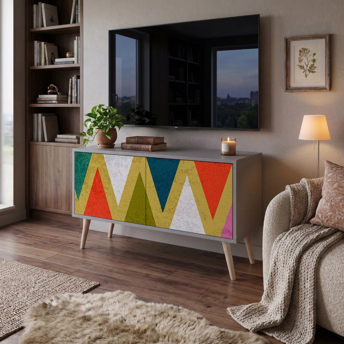 COLORFUL TRIANGLES Mueble de TV Compacto de 2 puertas
