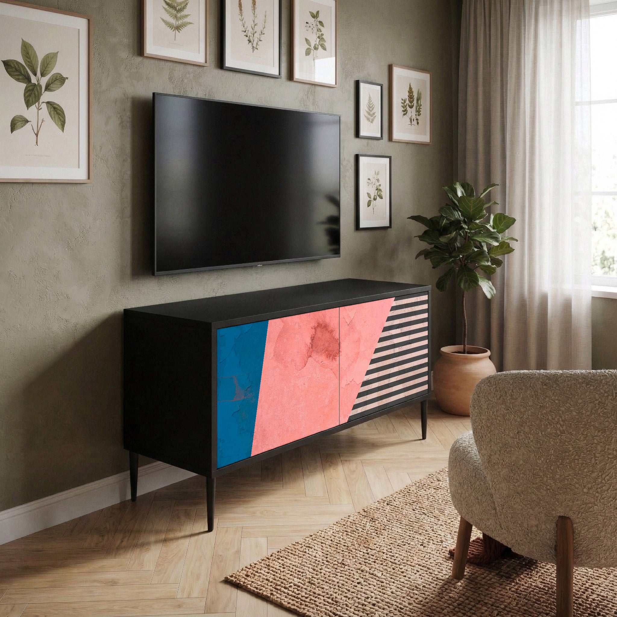 GLAMOROUS STRIPE Mueble de TV Compacto de 2 puertas