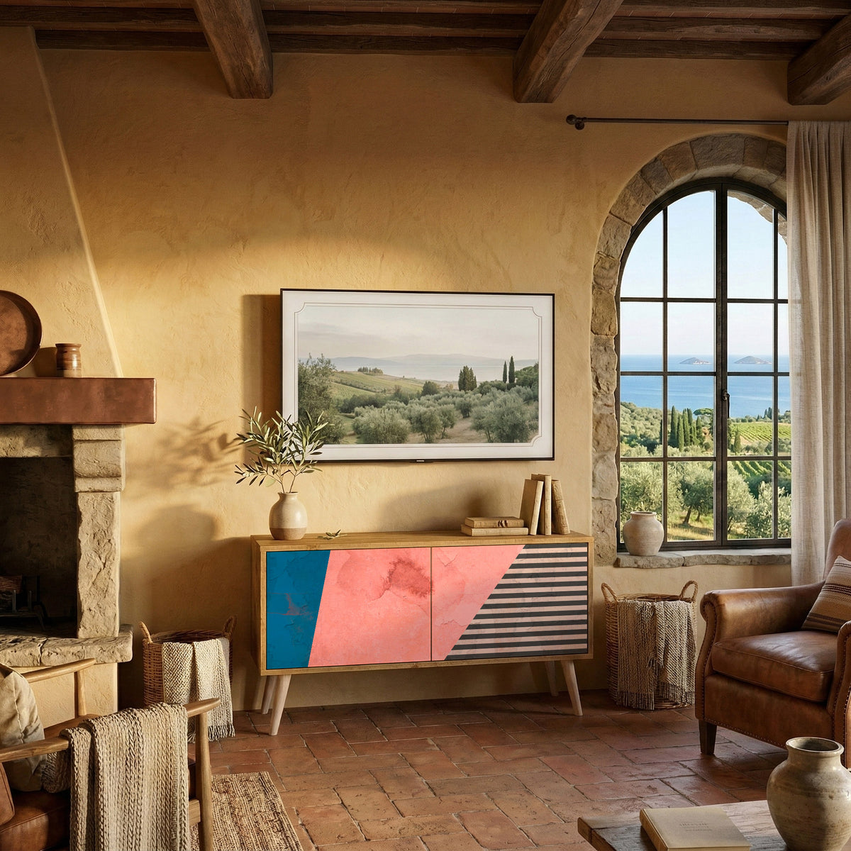 GLAMOROUS STRIPE Mueble de TV Compacto de 2 puertas
