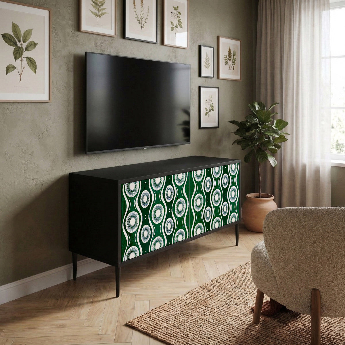 GREEN EYES Mueble de TV Compacto de 2 puertas