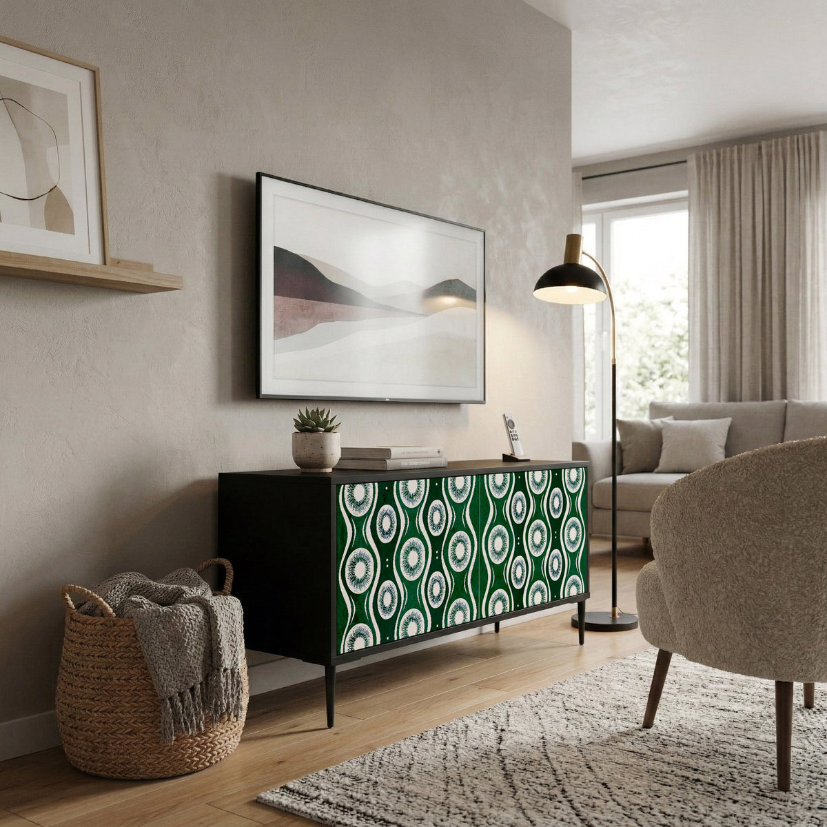 GREEN EYES Mueble de TV Compacto de 2 puertas