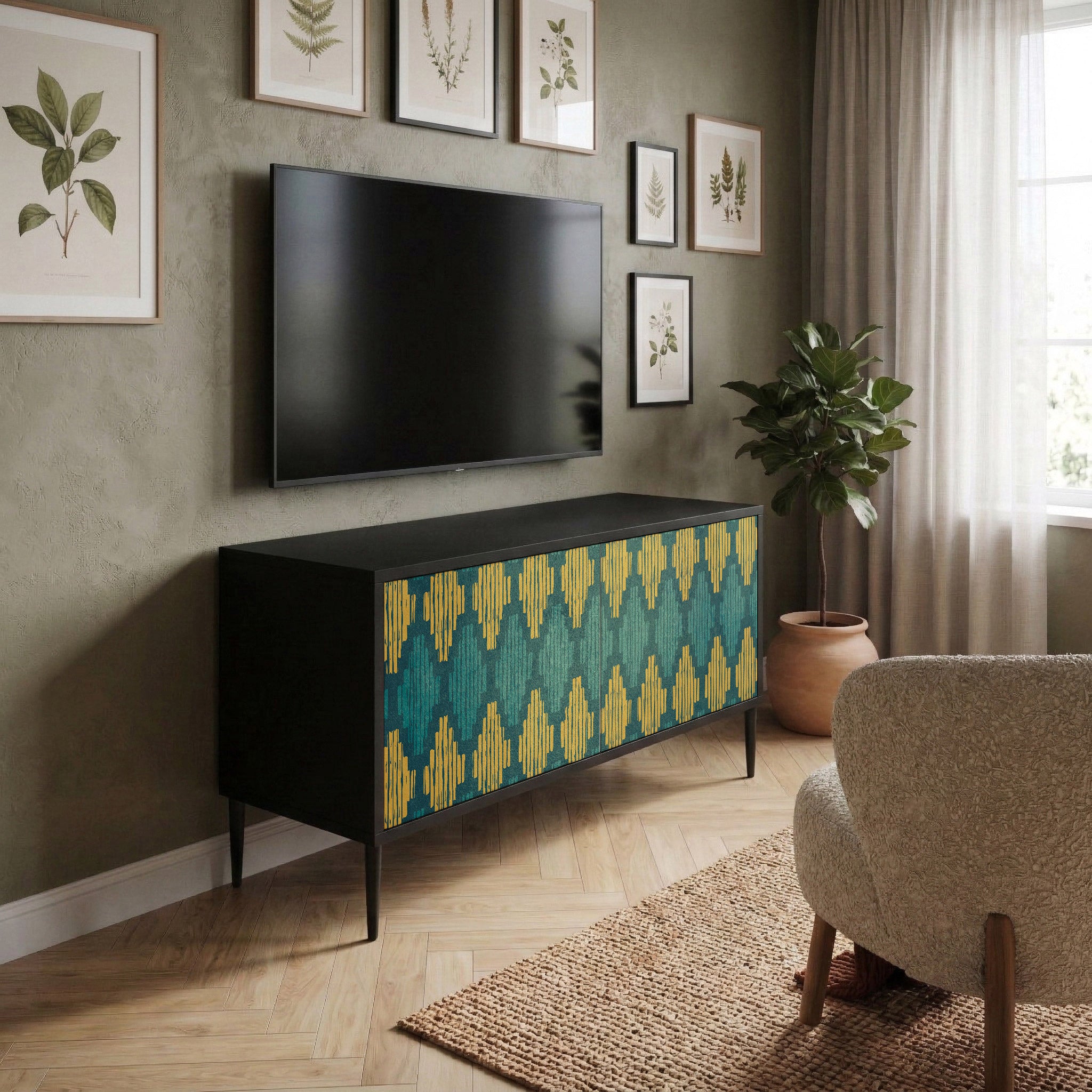 POLYGONS Mueble de TV Compacto de 2 puertas