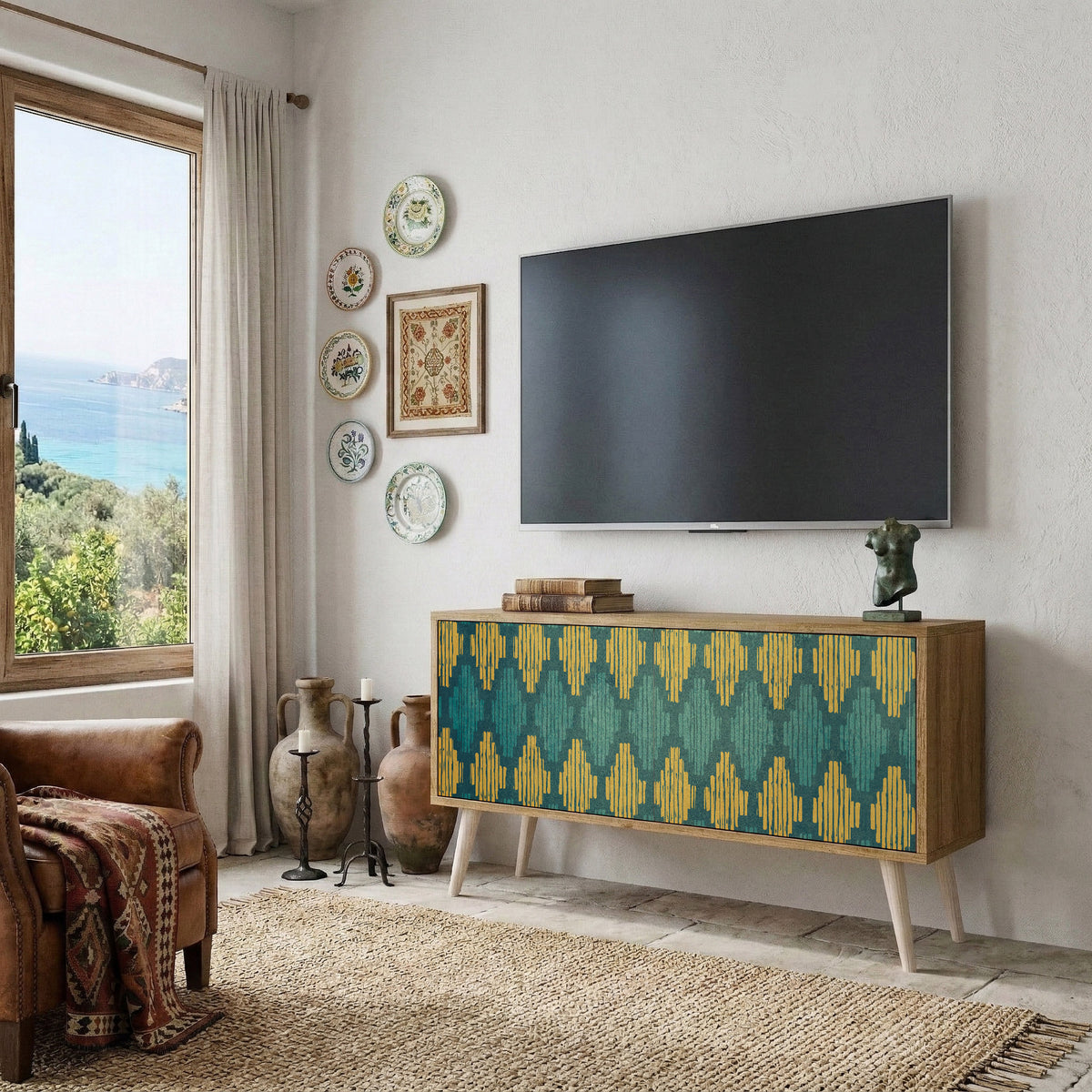 POLYGONS Mueble de TV Compacto de 2 puertas