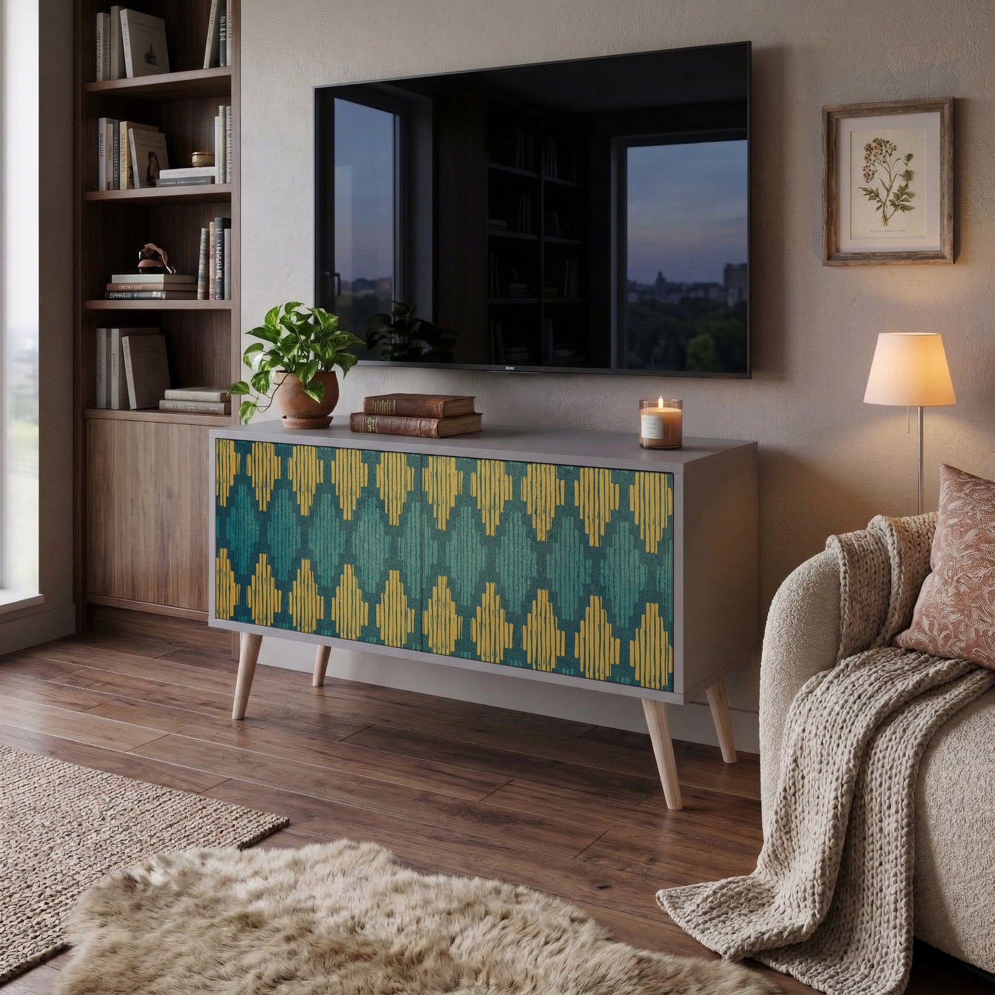 POLYGONS Mueble de TV Compacto de 2 puertas