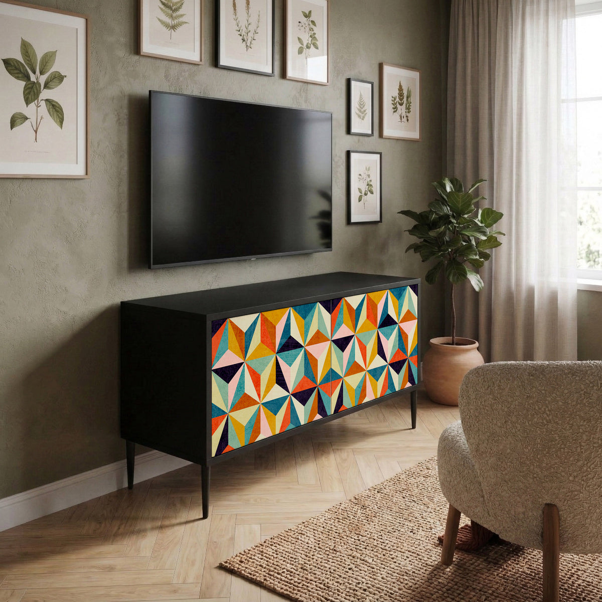 TESSELATE TREASURES Mueble de TV Compacto de 2 puertas