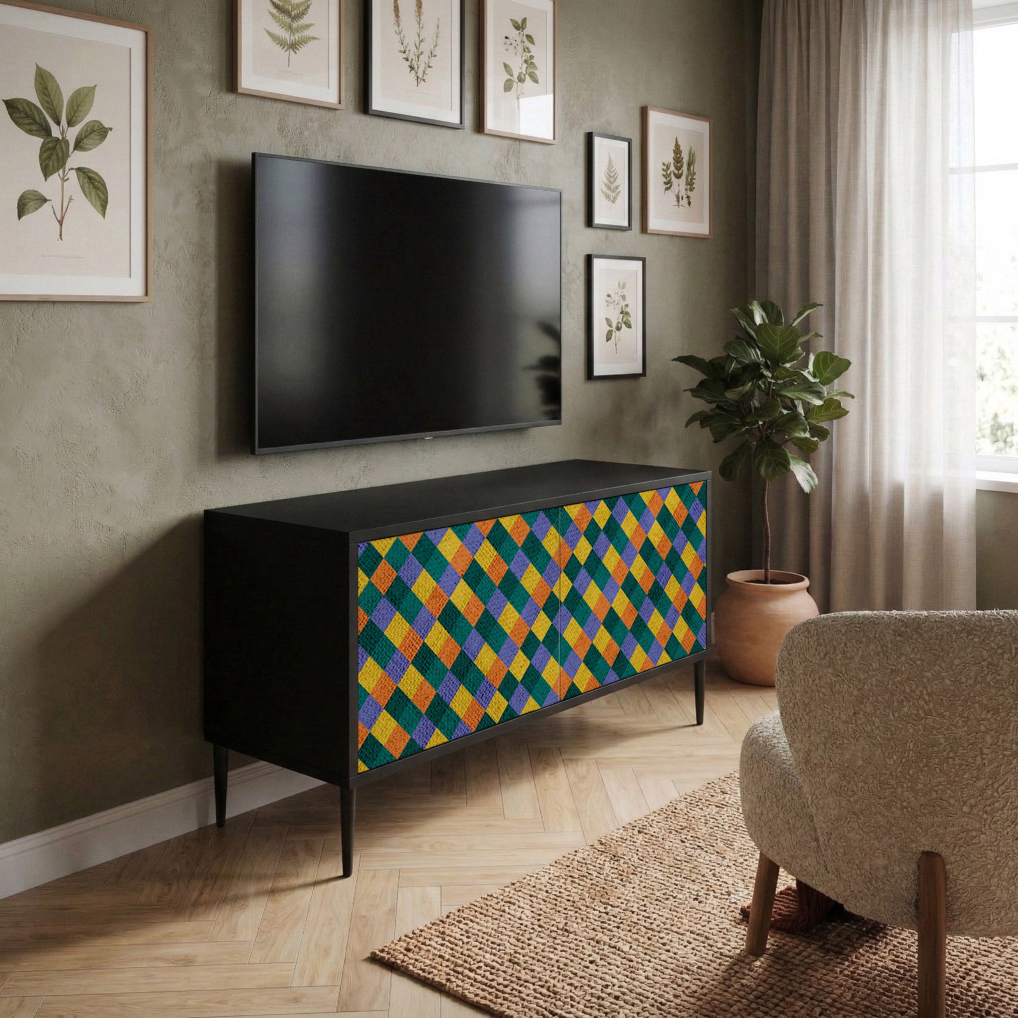 PAINTED SQUARES MIX Mueble de TV Compacto de 2 puertas