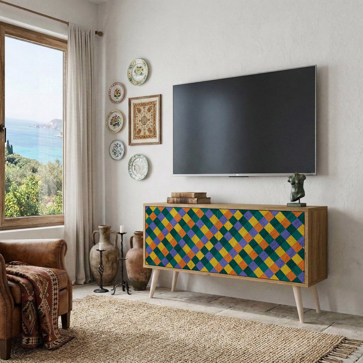 PAINTED SQUARES MIX Mueble de TV Compacto de 2 puertas