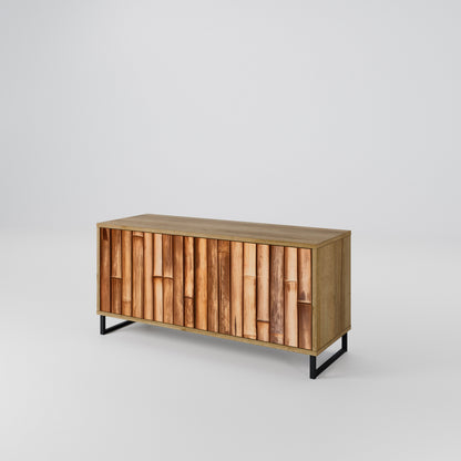 NATURAL WOOD Mueble de TV Compacto de 2 puertas