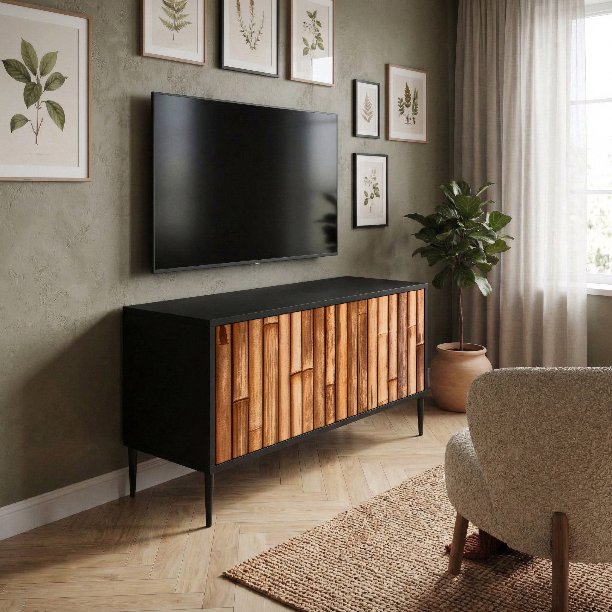 NATURAL WOOD Compact 2-Door TV Cabinet