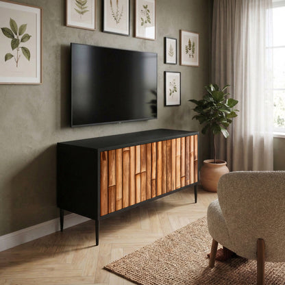 NATURAL WOOD Mueble de TV Compacto de 2 puertas
