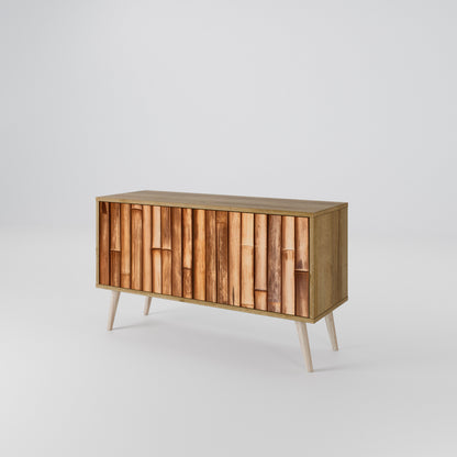 NATURAL WOOD Mueble de TV Compacto de 2 puertas