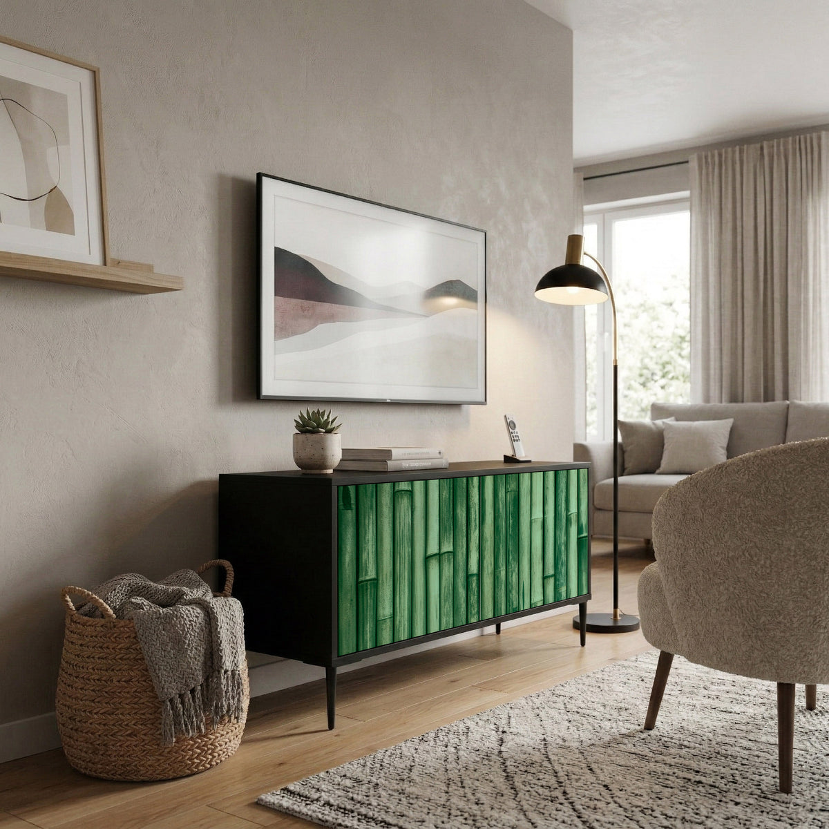NATURAL GREEN Mueble de TV Compacto de 2 puertas