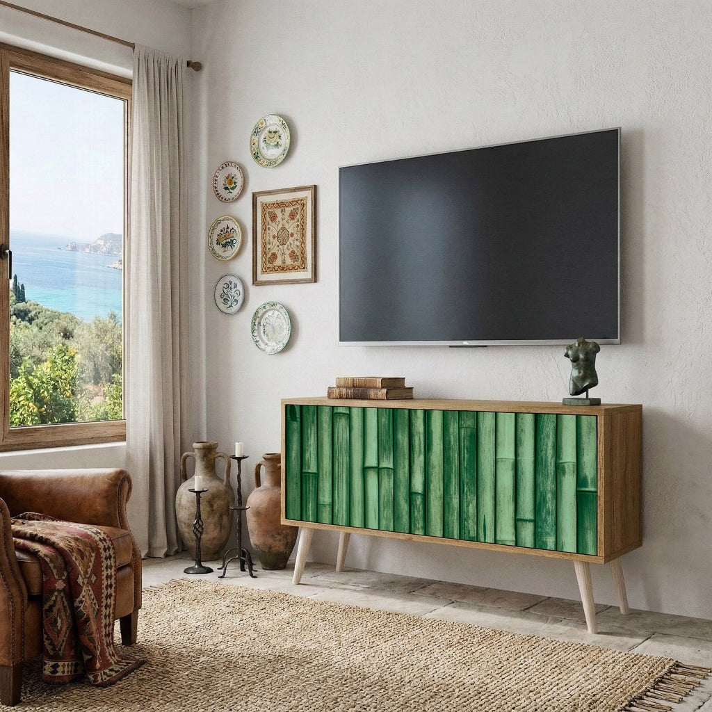 NATURAL GREEN Mueble de TV Compacto de 2 puertas