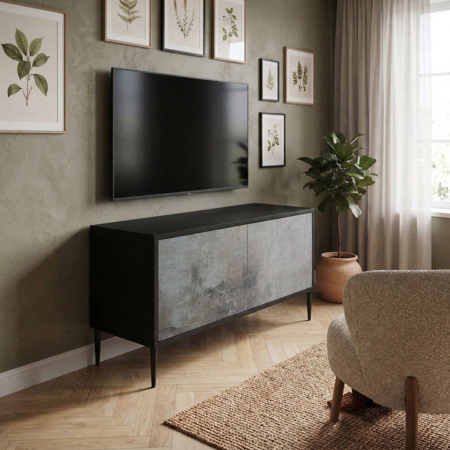 CONCRETE WALL Mueble de TV Compacto de 2 puertas