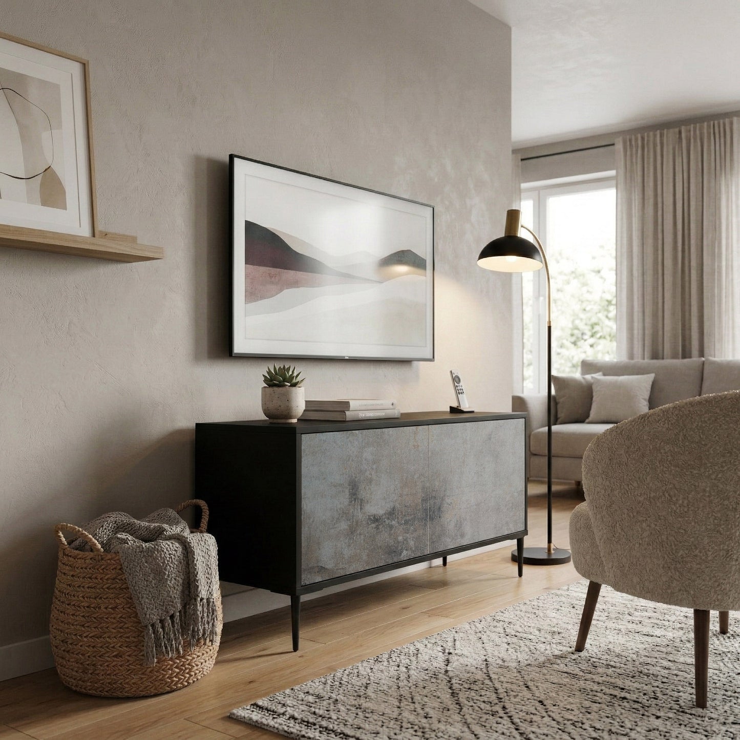 CONCRETE WALL Mueble de TV Compacto de 2 puertas