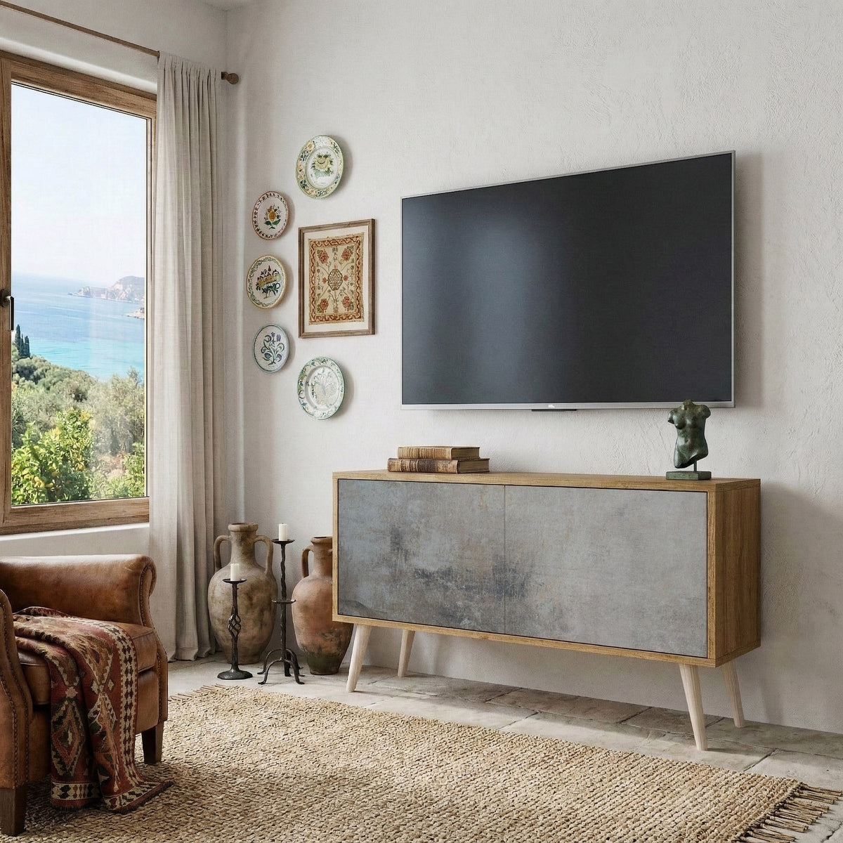 CONCRETE WALL Mueble de TV Compacto de 2 puertas