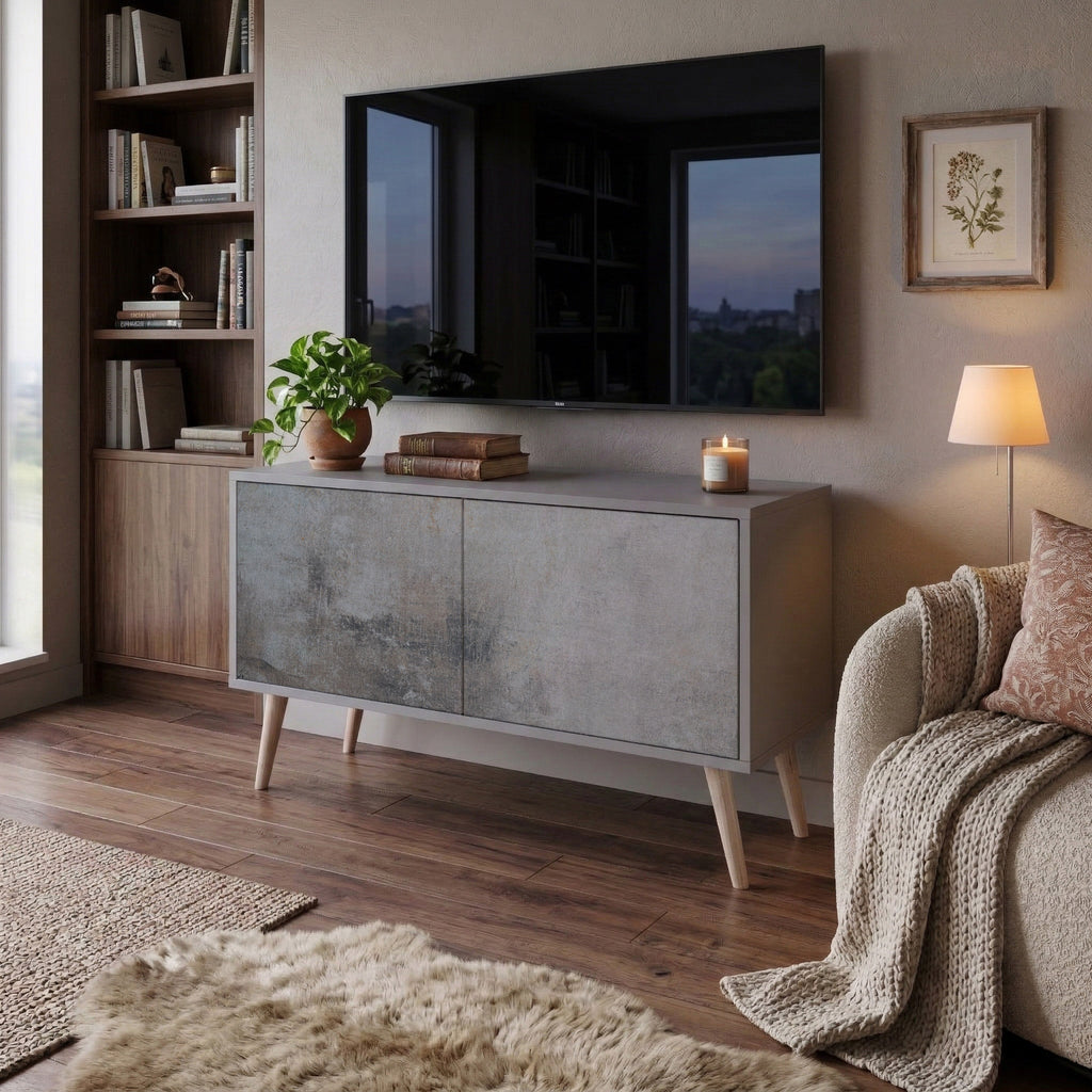 CONCRETE WALL Compact 2-Door TV Cabinet