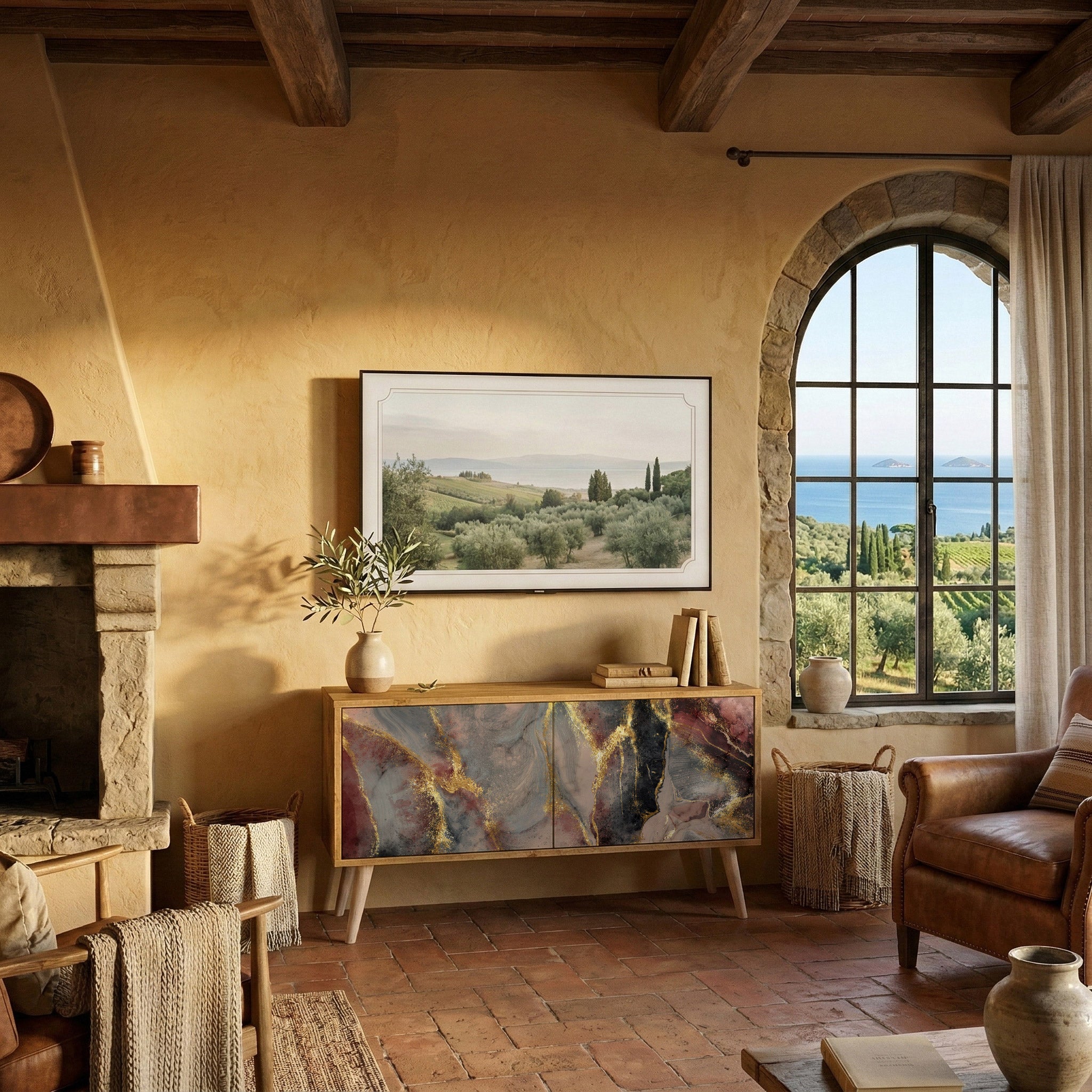 GOLDEN TIDES Mueble de TV Compacto de 2 puertas