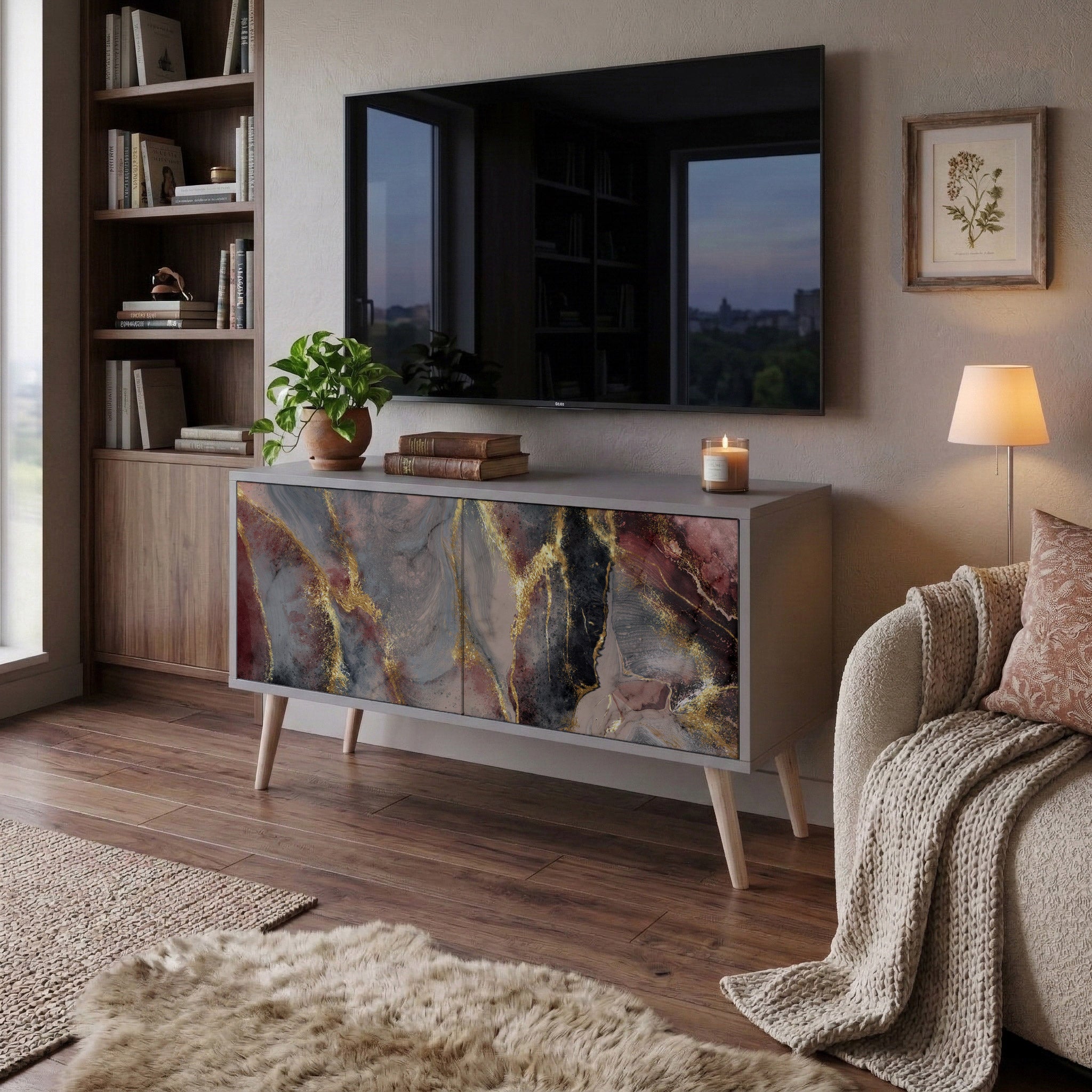 GOLDEN TIDES Mueble de TV Compacto de 2 puertas