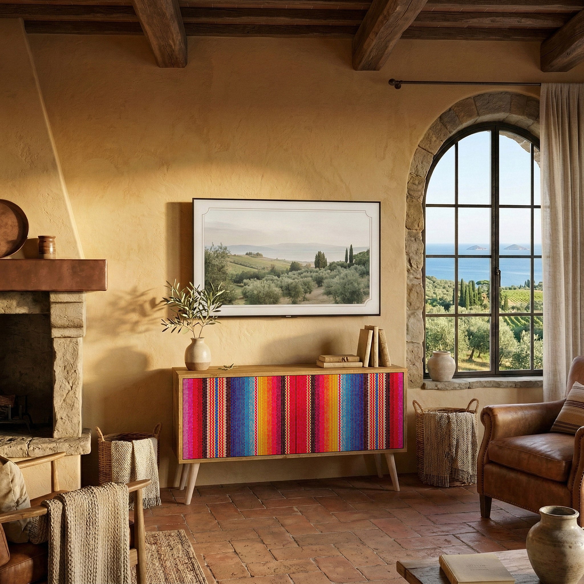 ETHNIC MEXICAN Mueble de TV Compacto de 2 puertas