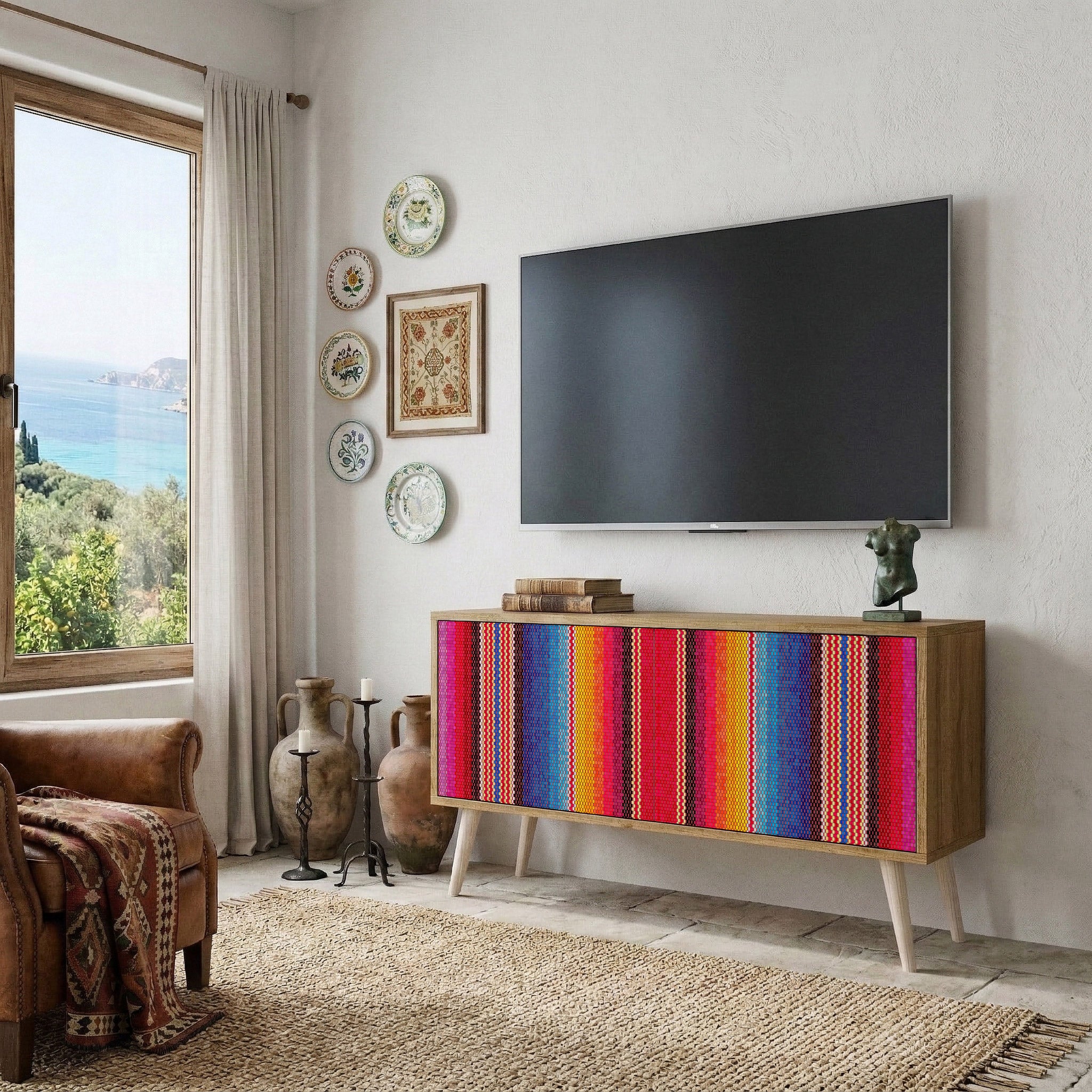 ETHNIC MEXICAN Mueble de TV Compacto de 2 puertas