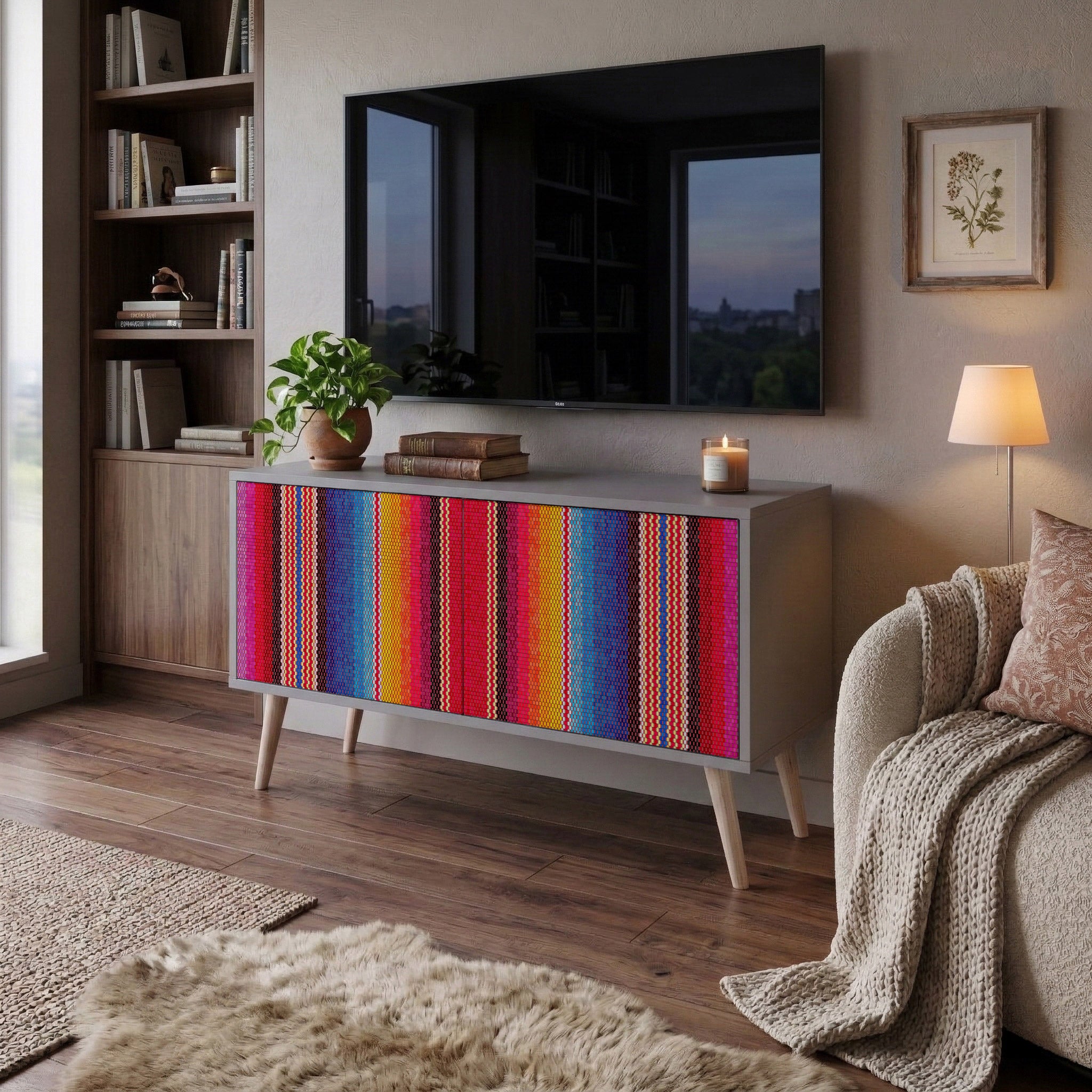 ETHNIC MEXICAN Mueble de TV Compacto de 2 puertas