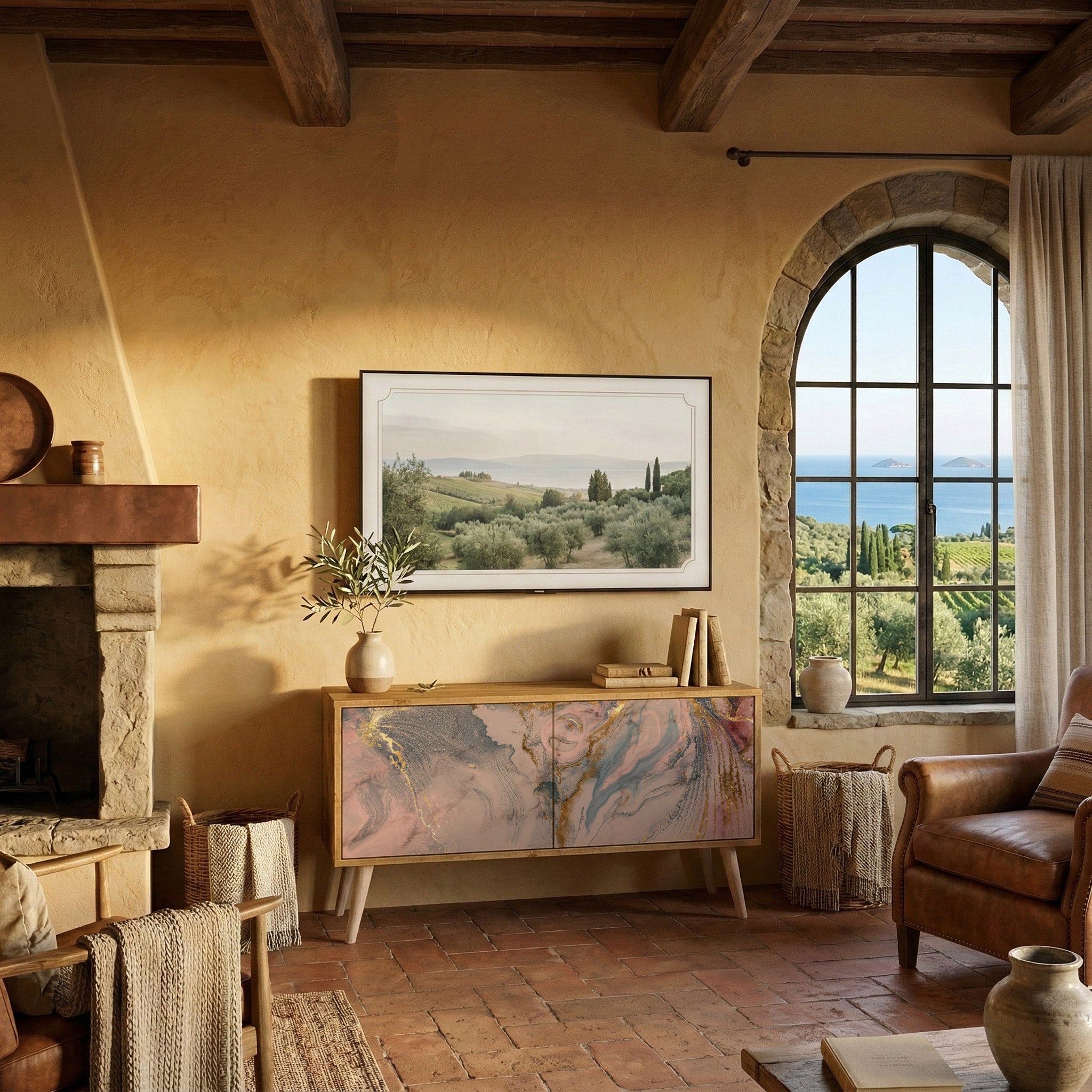 GILDED SWIRLS Mueble de TV Compacto de 2 puertas