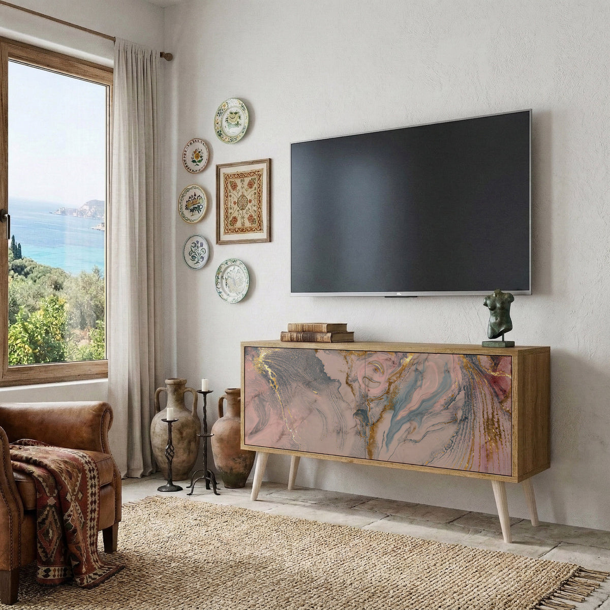 GILDED SWIRLS Mueble de TV Compacto de 2 puertas