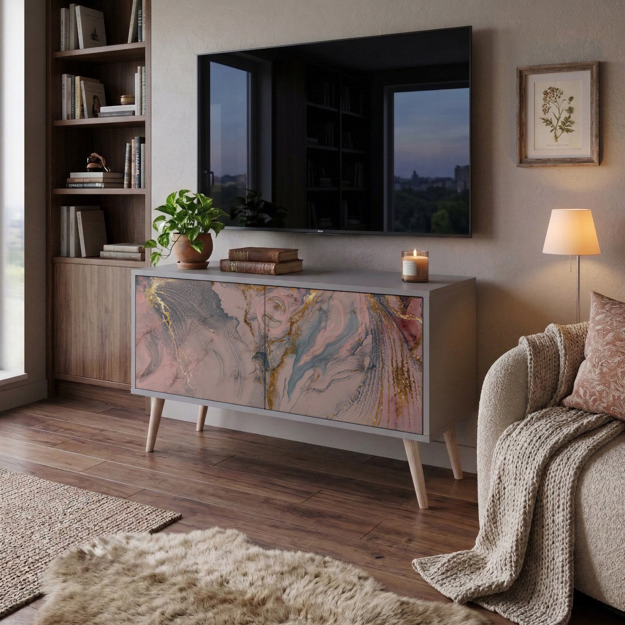 GILDED SWIRLS Mueble de TV Compacto de 2 puertas