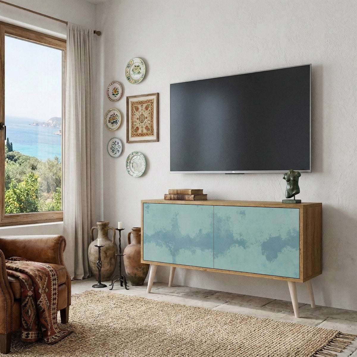SKY WASH Mueble de TV Compacto de 2 puertas