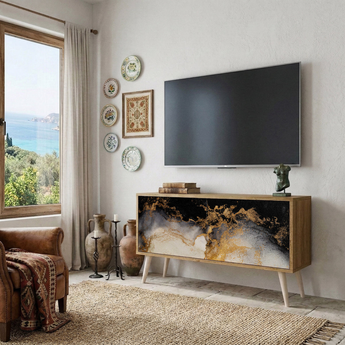 MARBLE OF TOMMORROW Mueble de TV Compacto de 2 puertas
