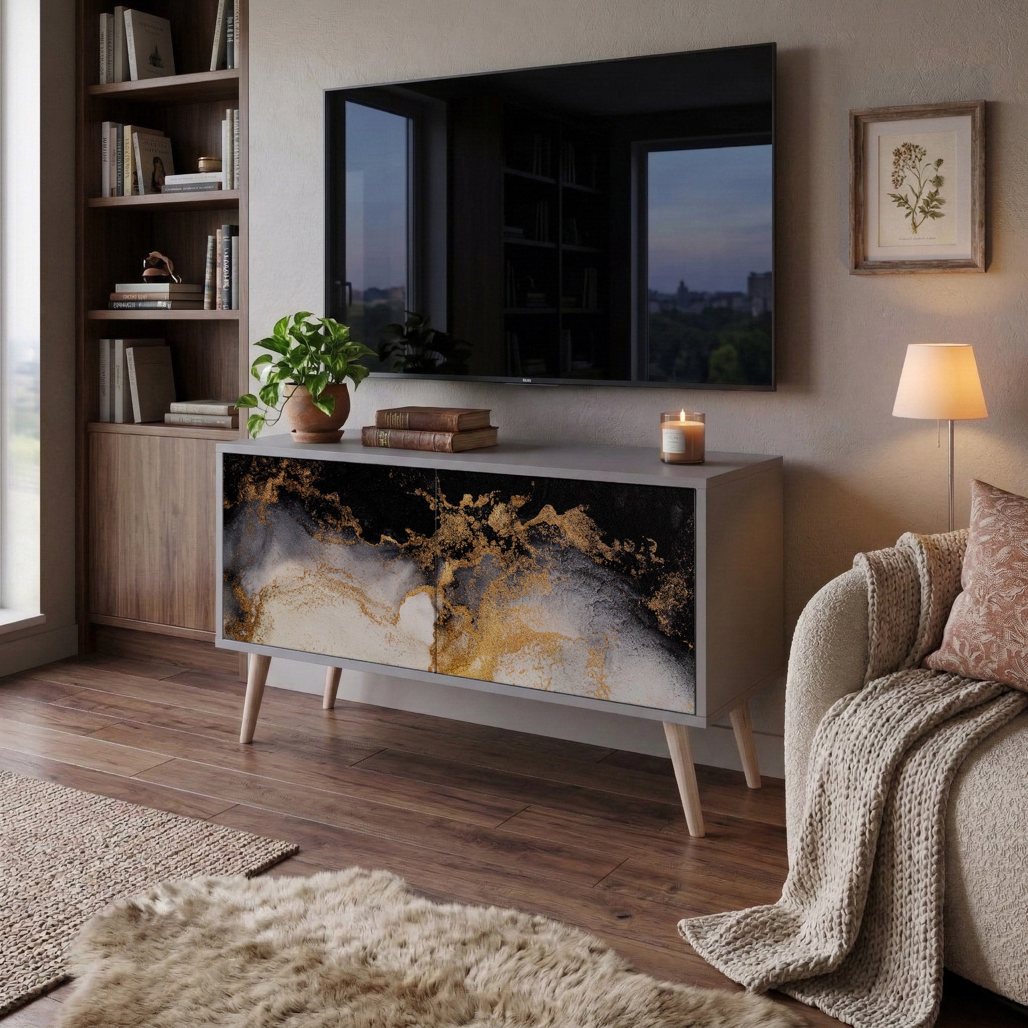 MARBLE OF TOMMORROW Mueble de TV Compacto de 2 puertas