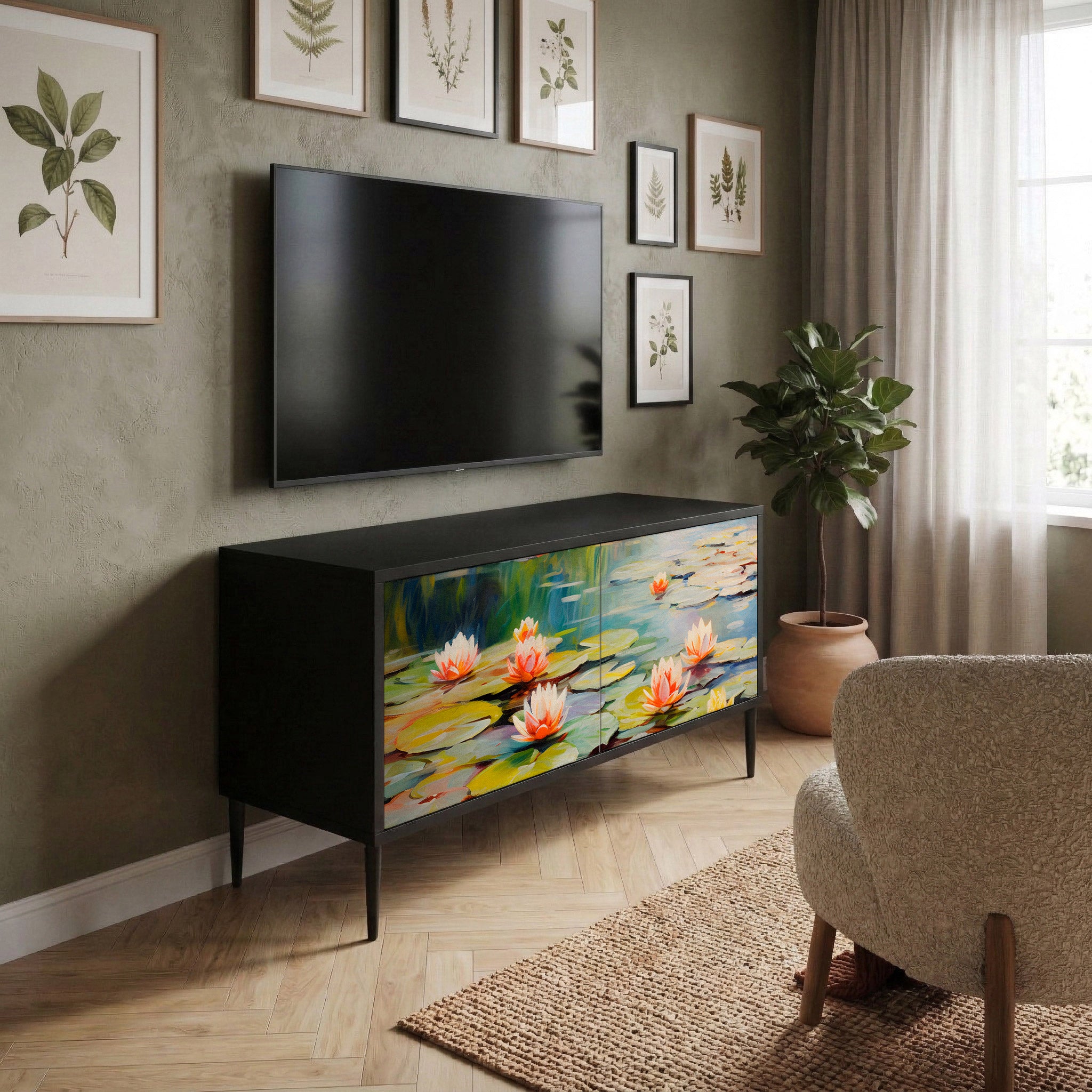 BLOOMING WATERS Mueble de TV Compacto de 2 puertas