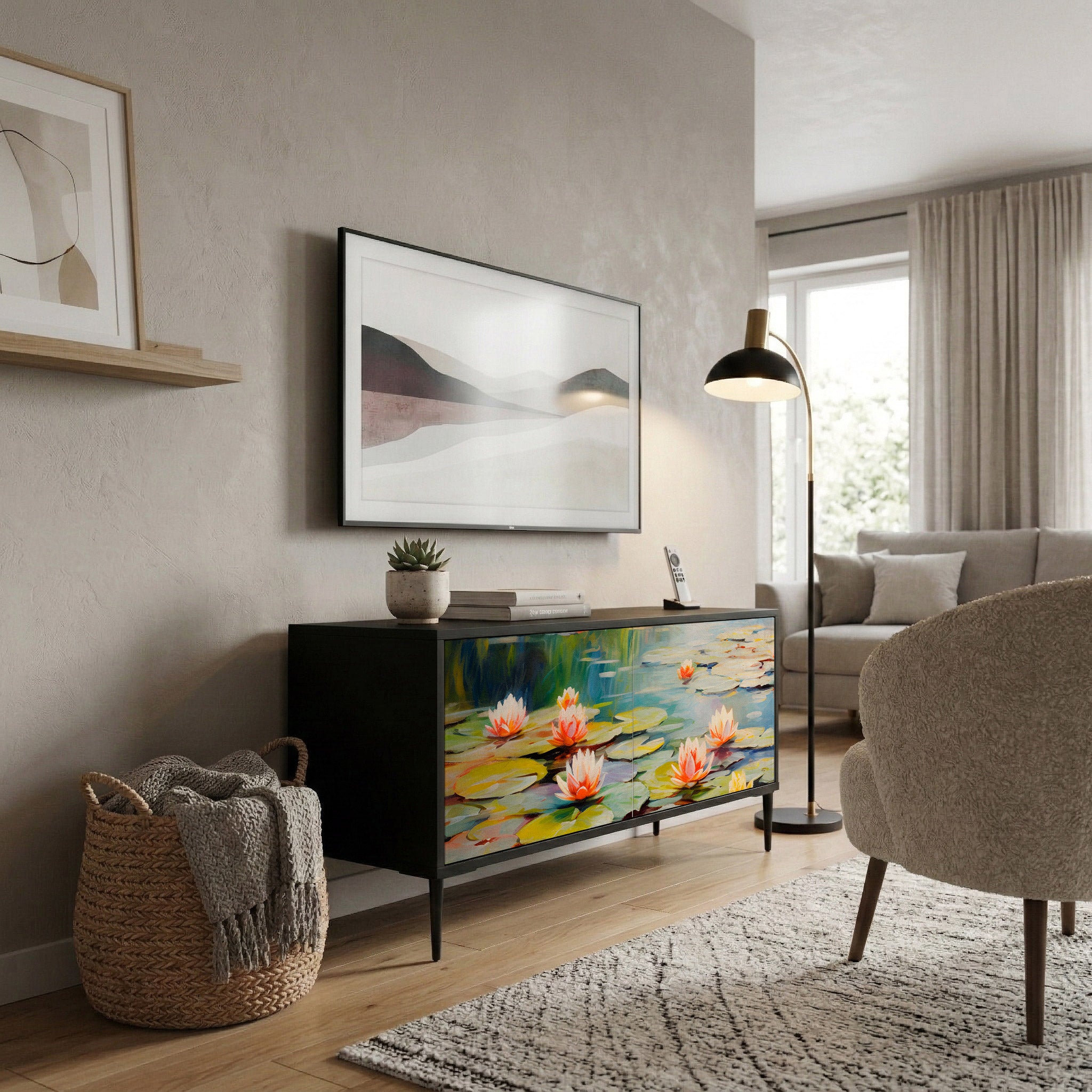 BLOOMING WATERS Mueble de TV Compacto de 2 puertas