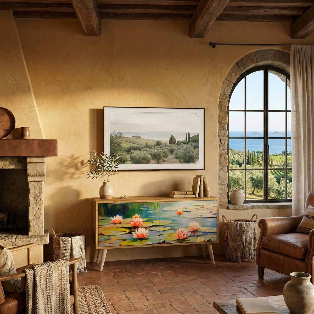 BLOOMING WATERS Mueble de TV Compacto de 2 puertas