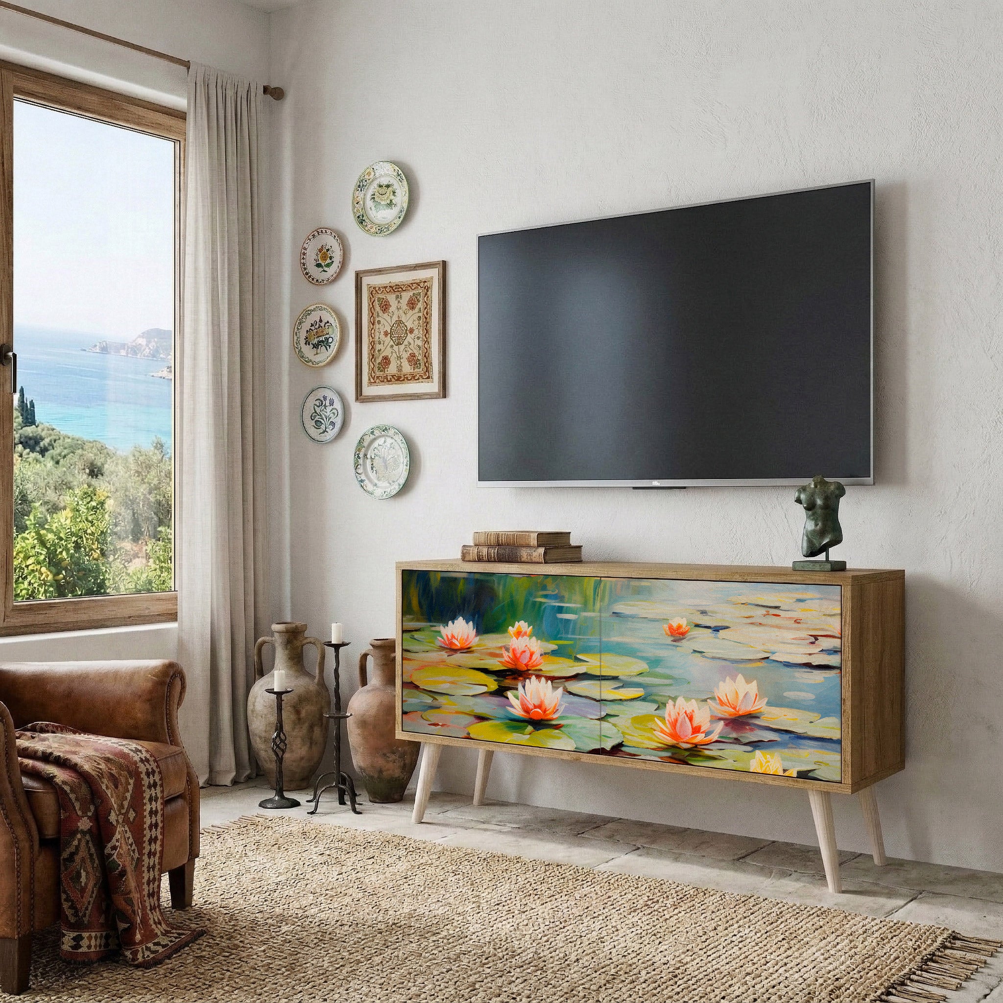 BLOOMING WATERS Mueble de TV Compacto de 2 puertas