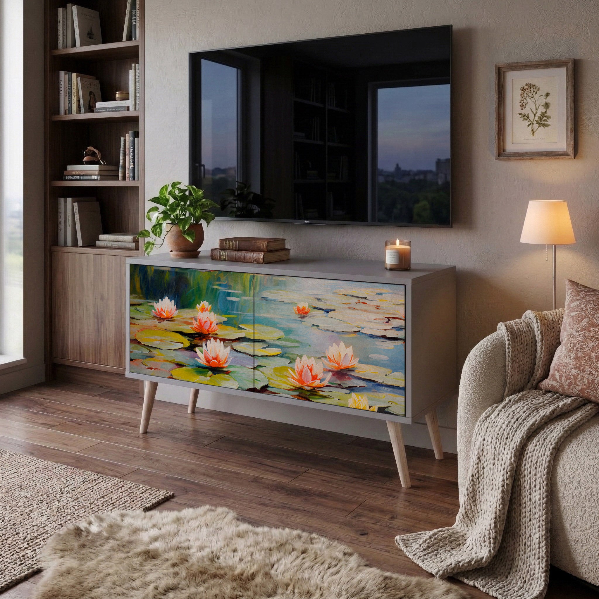 BLOOMING WATERS Mueble de TV Compacto de 2 puertas
