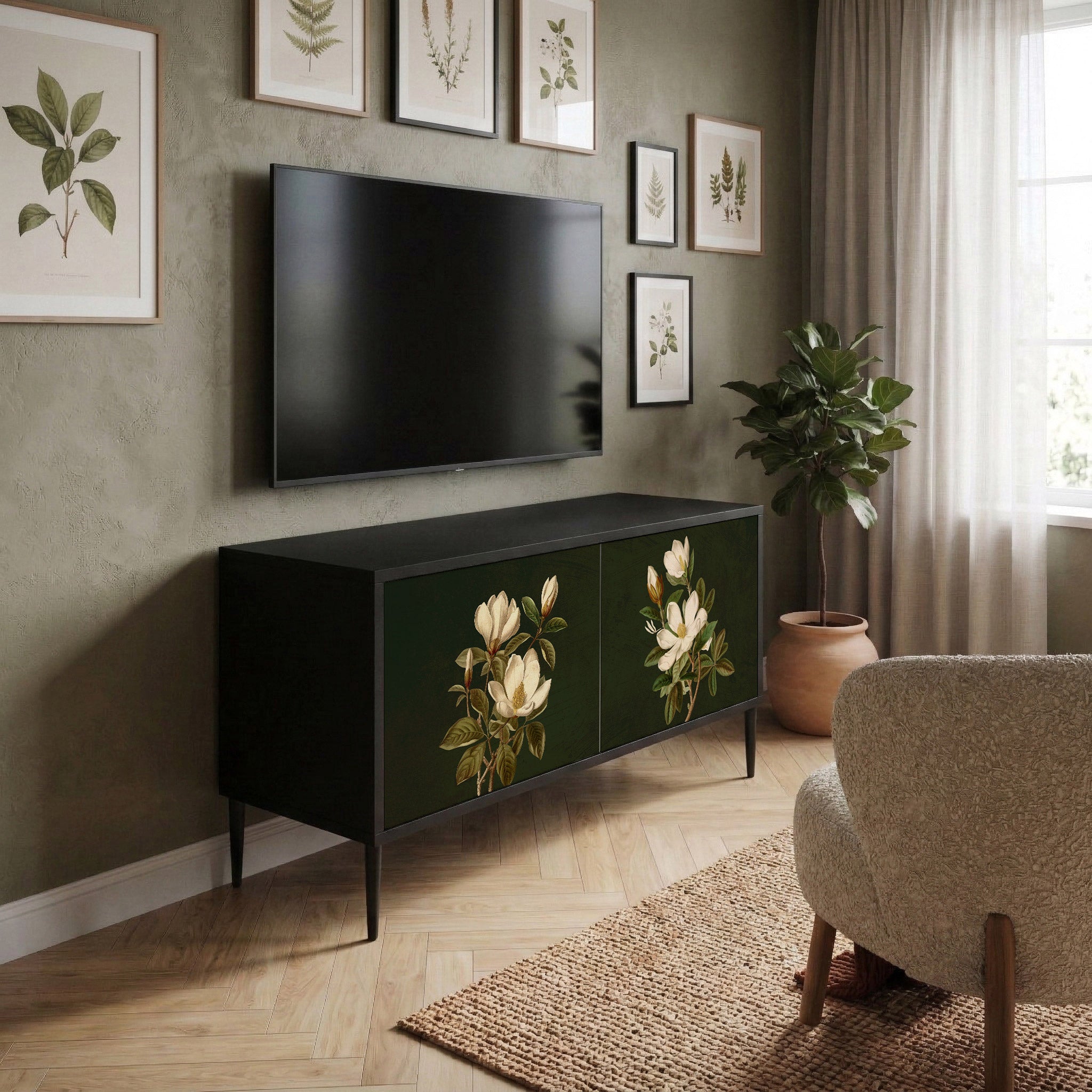 FLORAL NOIR Mueble de TV Compacto de 2 puertas