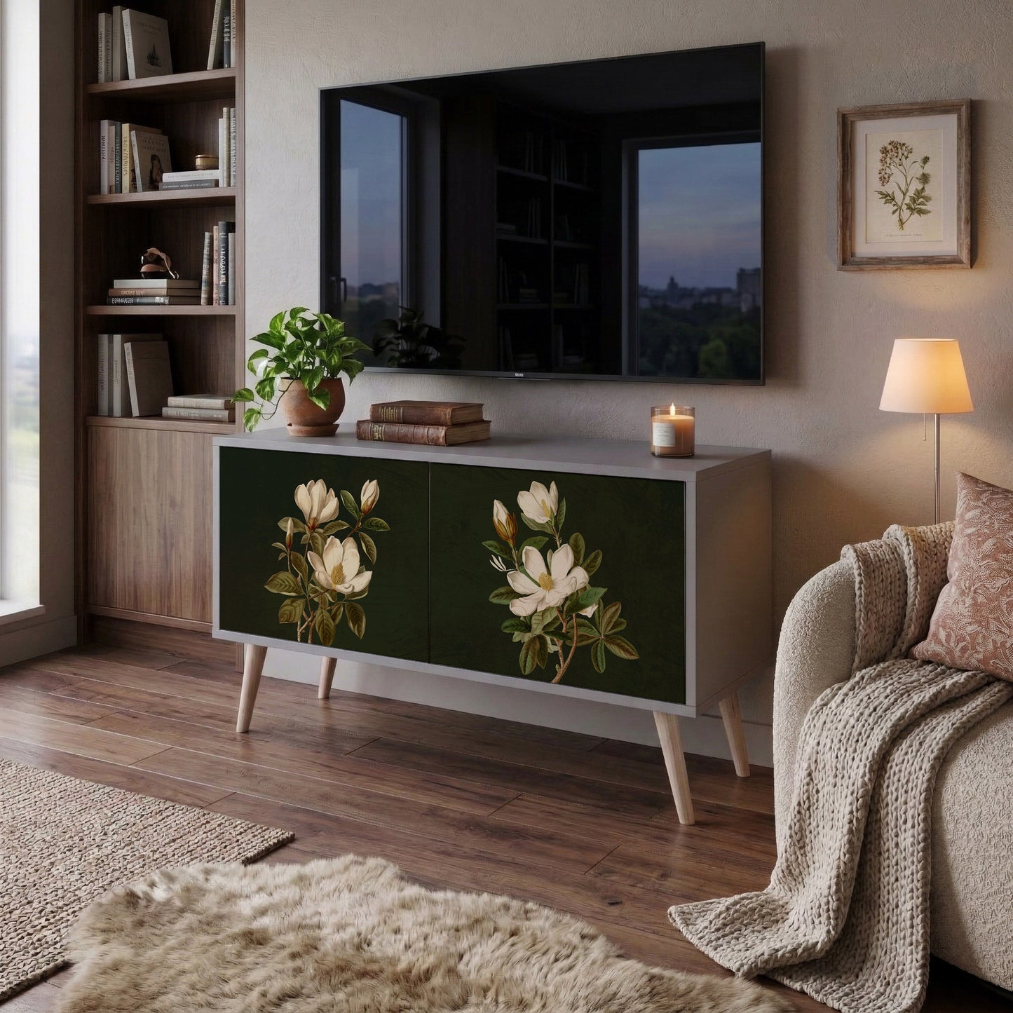 FLORAL NOIR Mueble de TV Compacto de 2 puertas