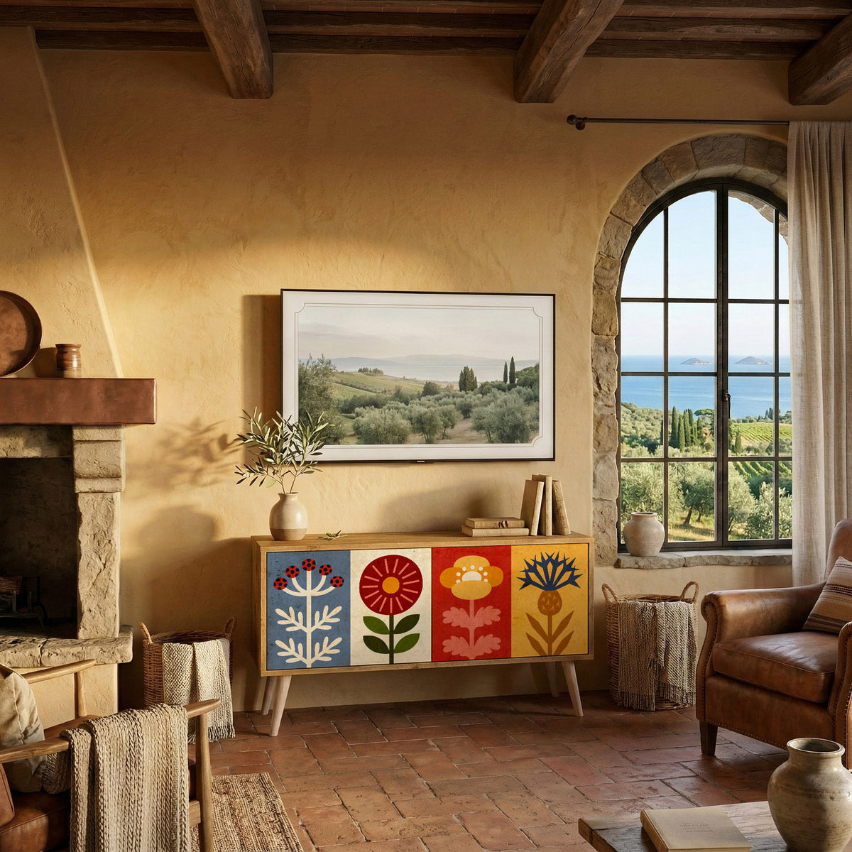 SCANDIC FLOWERET Mueble de TV Compacto de 2 puertas