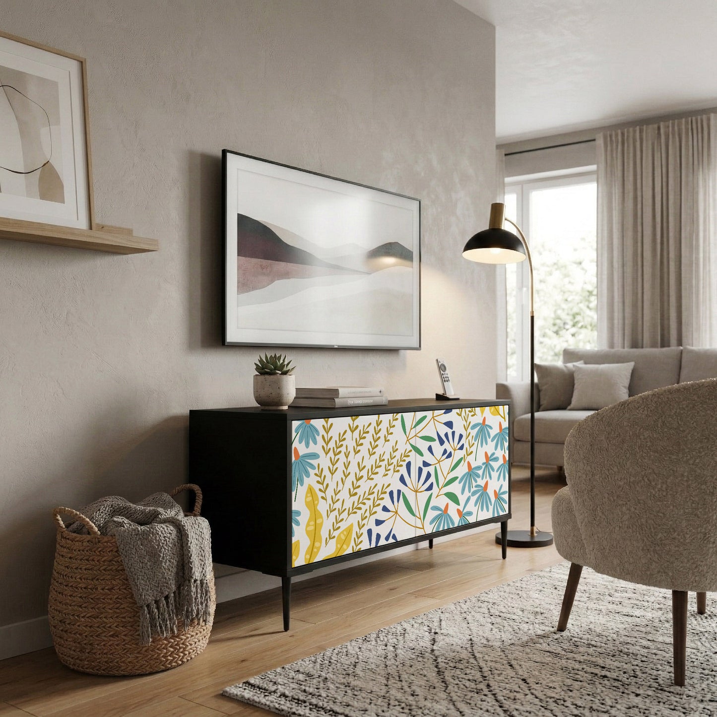 HELLO SPRING Mueble de TV Compacto de 2 puertas