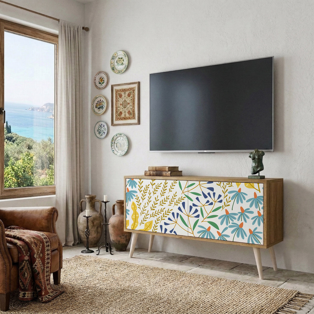 HELLO SPRING Mueble de TV Compacto de 2 puertas