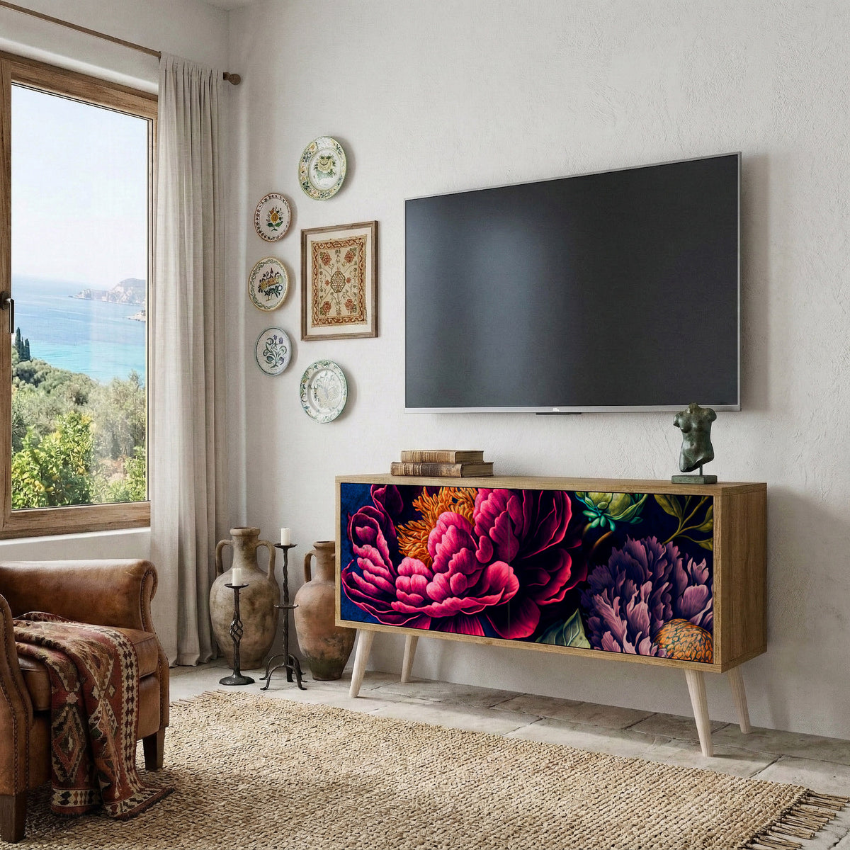 BLOOMING ELEGANCE Mueble de TV Compacto de 2 puertas