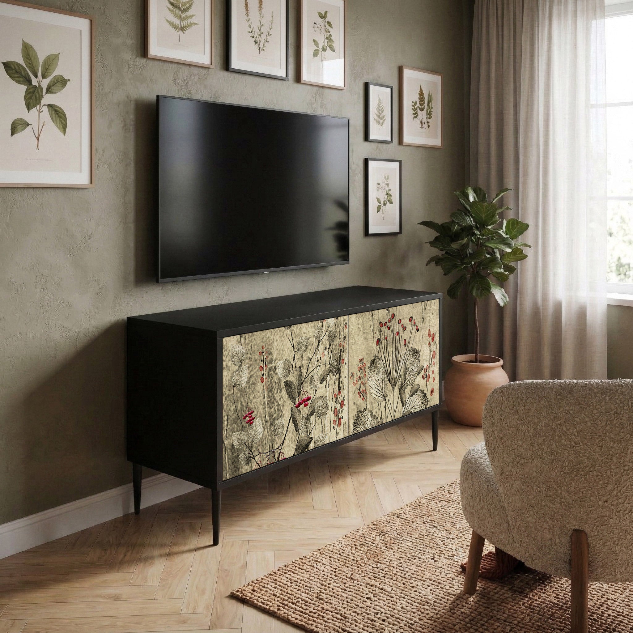 HERBAL GRACE Mueble de TV Compacto de 2 puertas