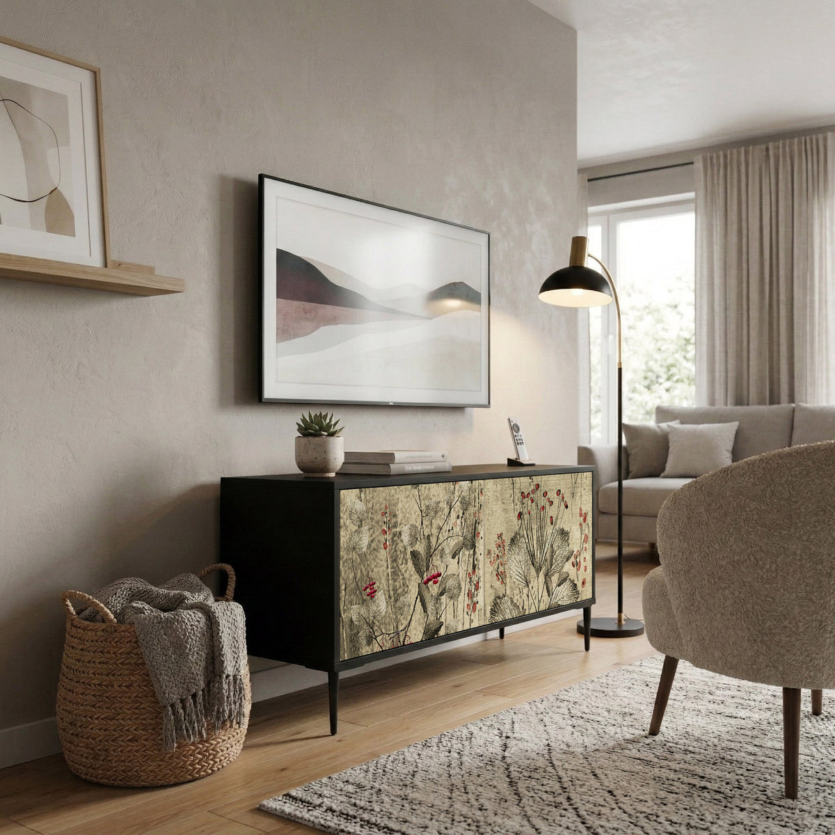 HERBAL GRACE Mueble de TV Compacto de 2 puertas