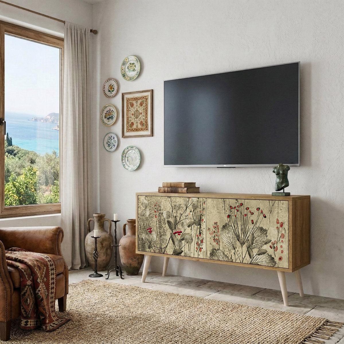 HERBAL GRACE Mueble de TV Compacto de 2 puertas