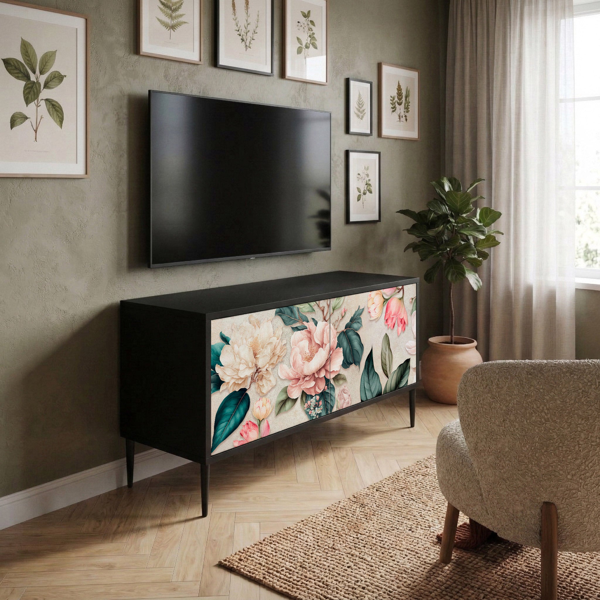 FLORAL GRACE Mueble de TV Compacto de 2 puertas